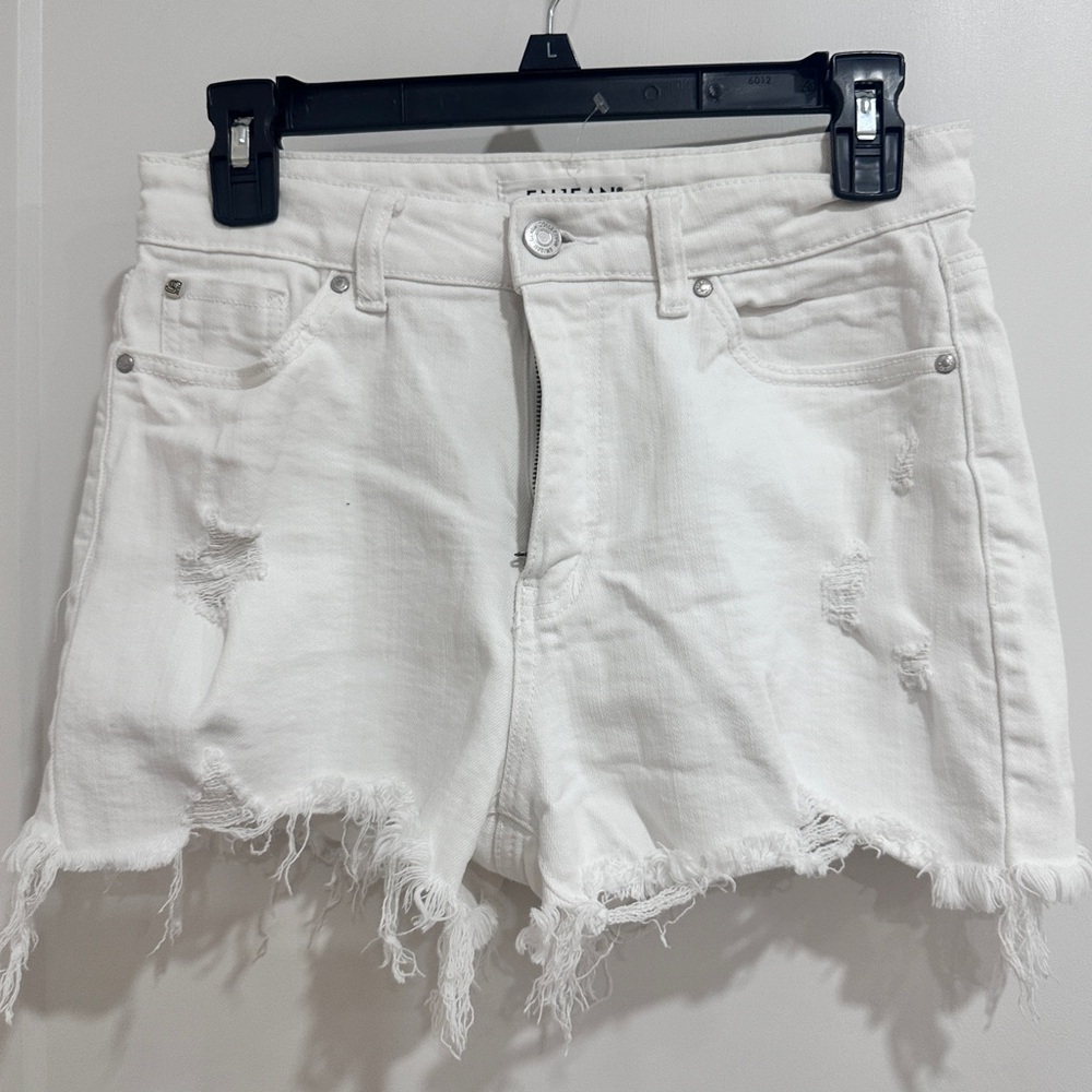 White Distressed Denim Shorts